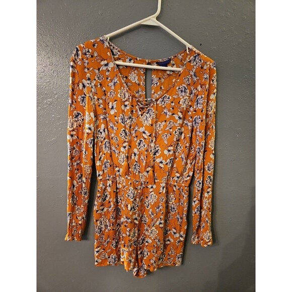 Aeropostle Blouse/shorts One Piece orange Floral Size Small Long Sleeve (A4)‎ - Picture 3 of 10